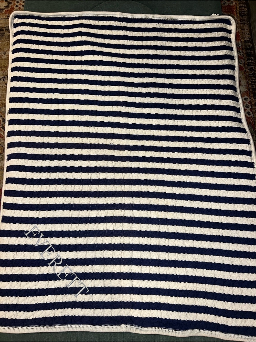 Pottery Barn Kids white and navy  blanket